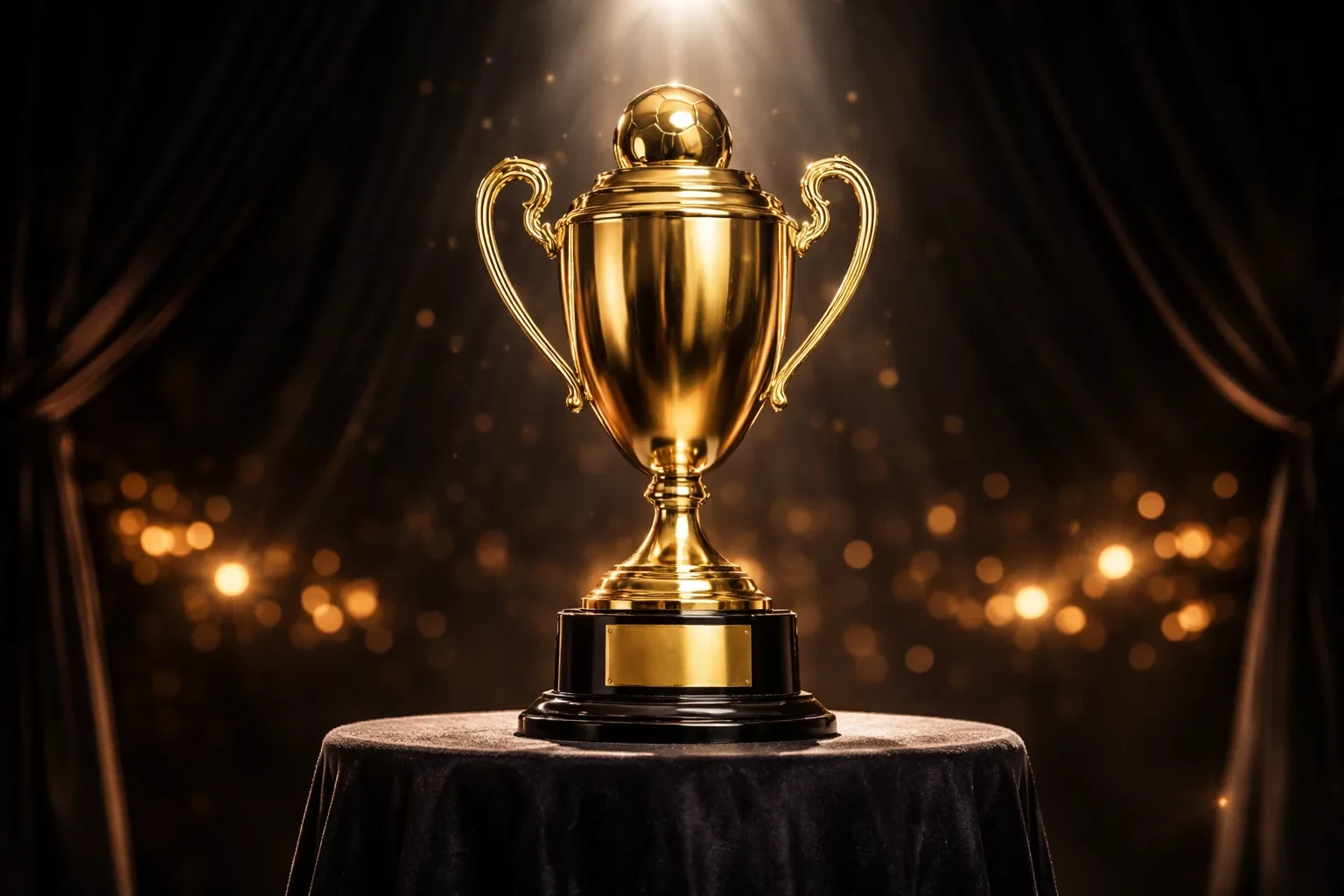 Voetbaltrofee met competitieschaal op podium