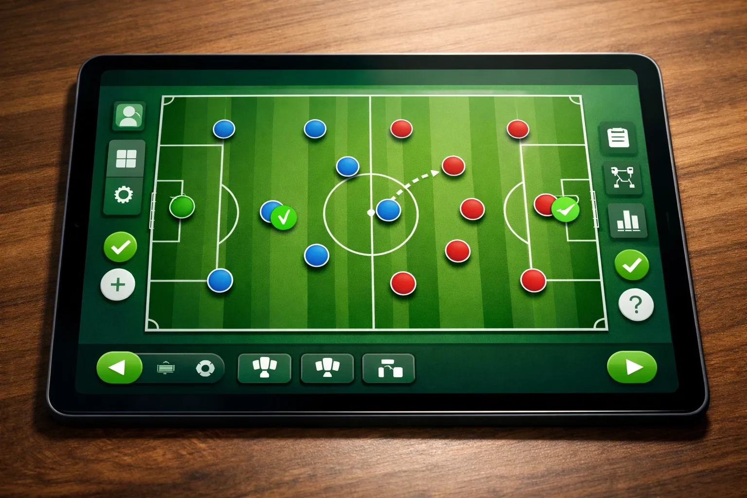 Scherm toont voetbalveld met selectiemogelijkheden voor weddenschap