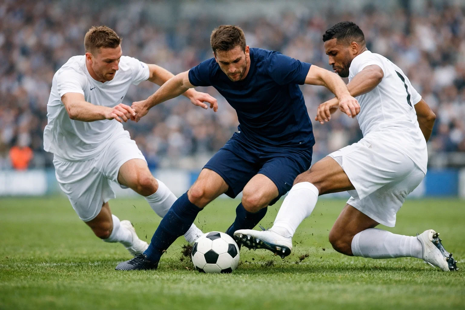Voetballers in actie op groen gras tijdens Eredivisie wedstrijd