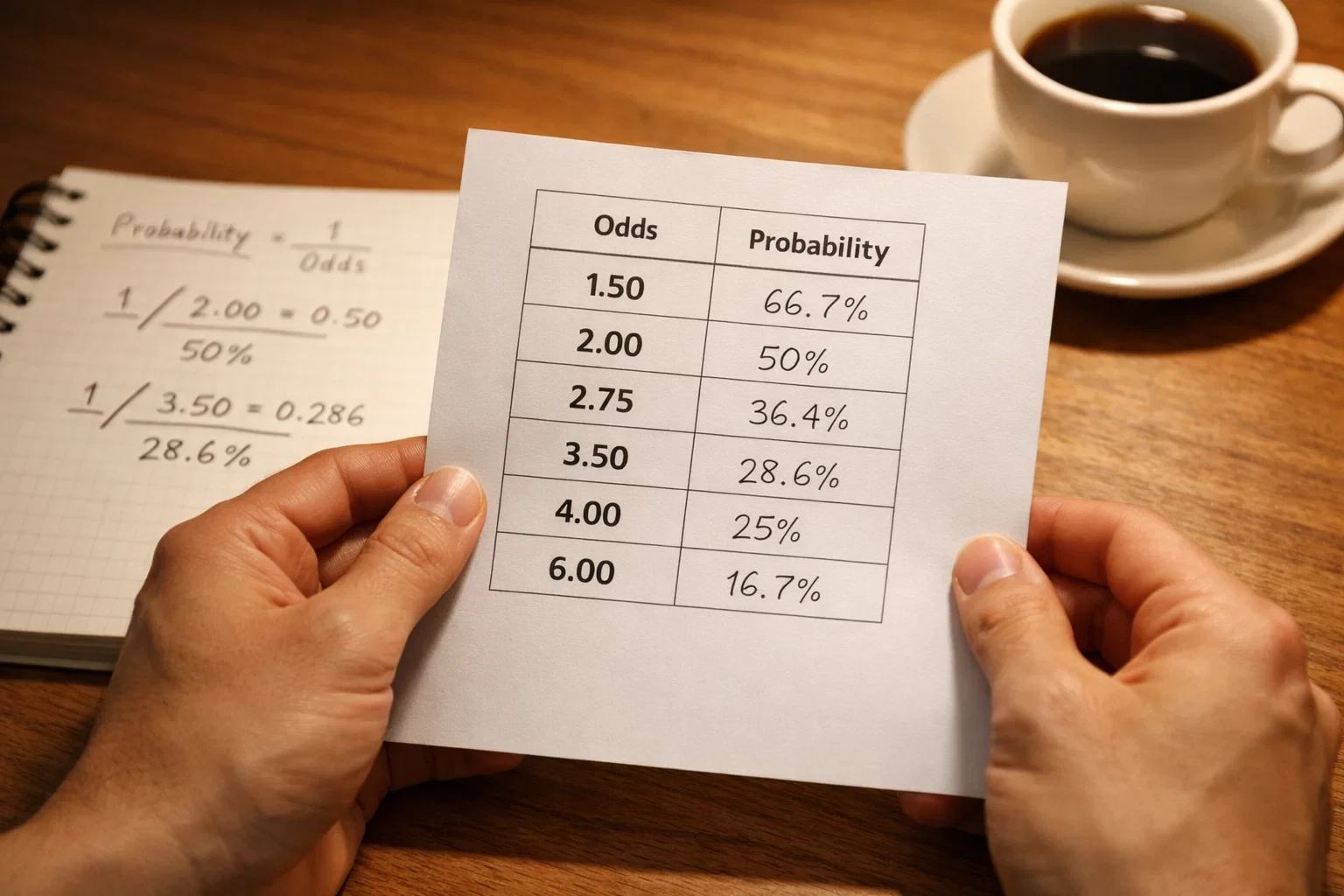 Persoon bestudeert voetbalquoteringen en odds op papier