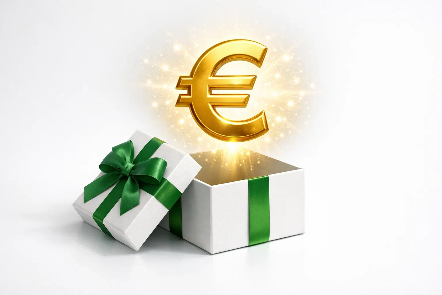 Hand ontvangt welkomstgeschenk met € symbool als bonus illustratie